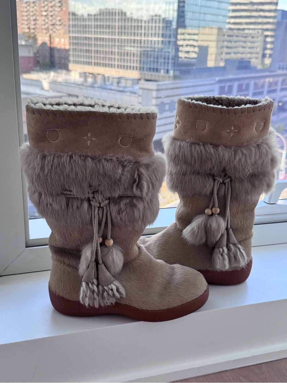 Authentic Salvatore Ferragamo Woman’s Tan Suede  and Shearling Boots